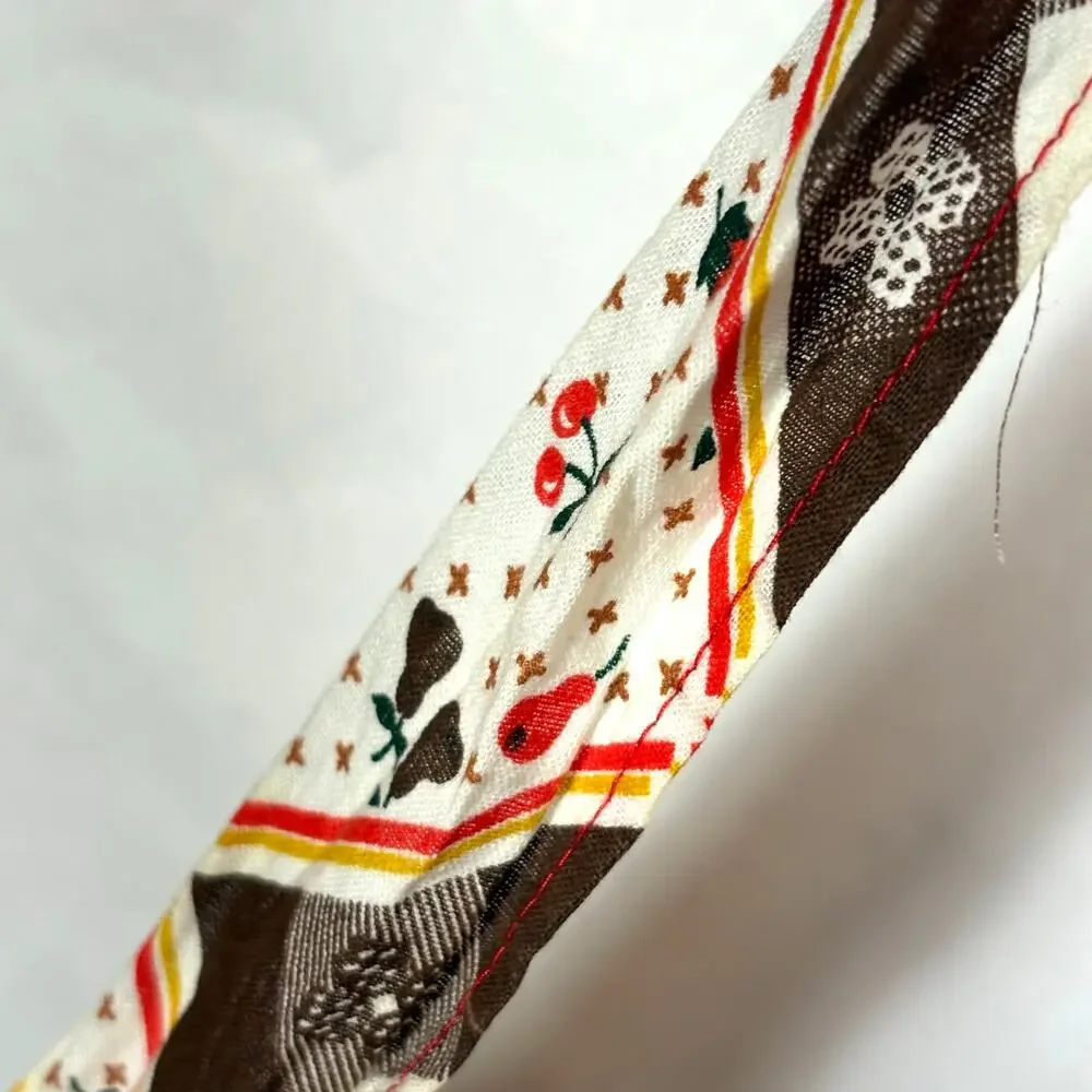 Brown White Fruit Apron Vintage Large Pockets Handmade Picnic Small Child Size